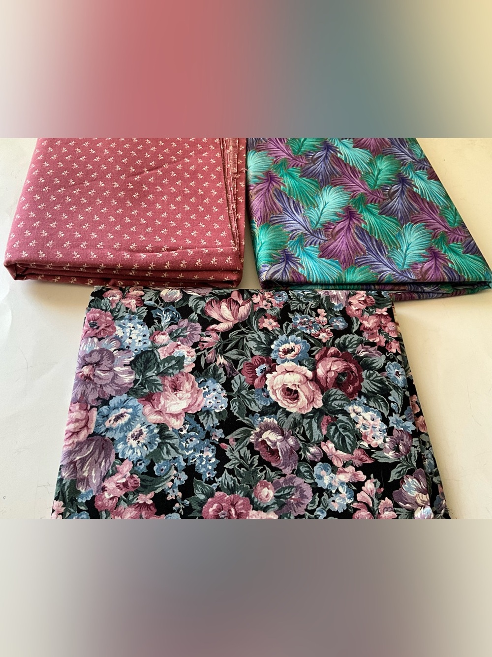 Vintage Quilting Sewing Crafts Material Lot Hoffman Mauve Teal Purple Hearts